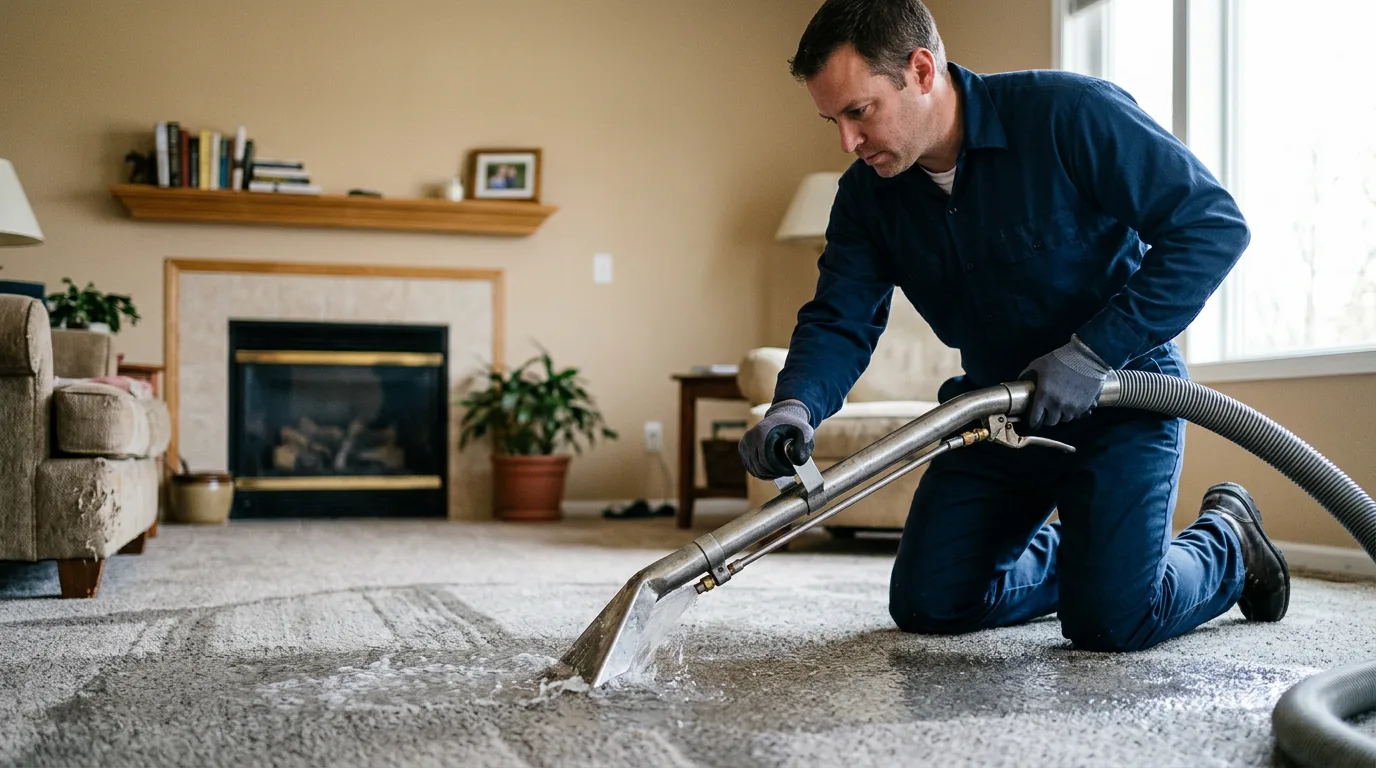 Water damage restoration technician working near Markleville, IN
